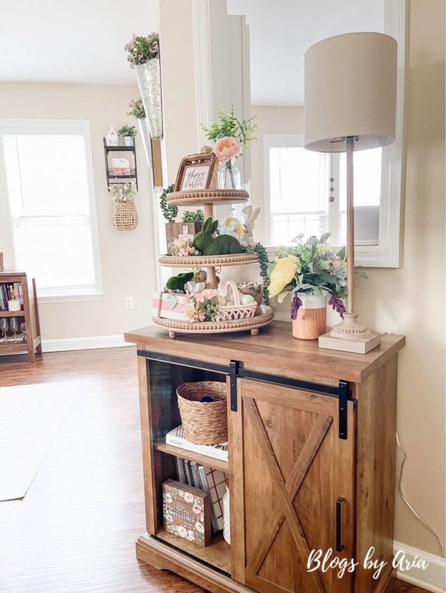 Barn door accent table, tiered tray, buffet lamp 

#LTKhome #LTKFind