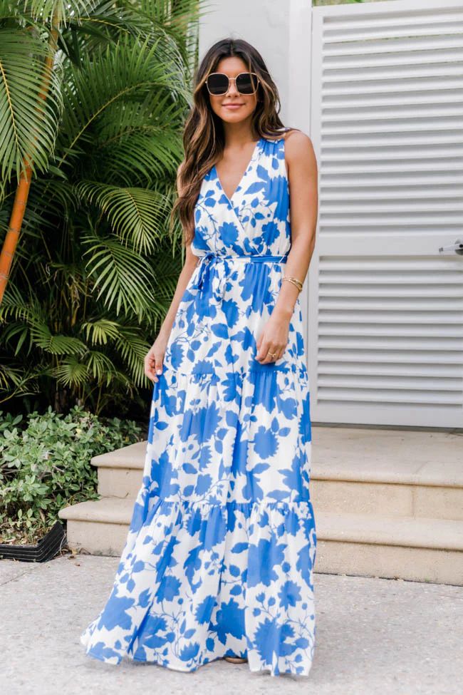 Ocean Sunset Floral Blue Maxi | Pink Lily