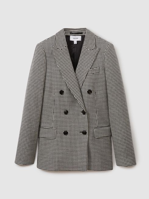 Wool Dogtooth Double Breasted Blazer in Black/White | Reiss UK