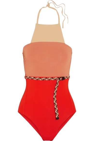 Eres - + Véronique Leroy Belted Halterneck Swimsuit - Bright orange | NET-A-PORTER (UK & EU)