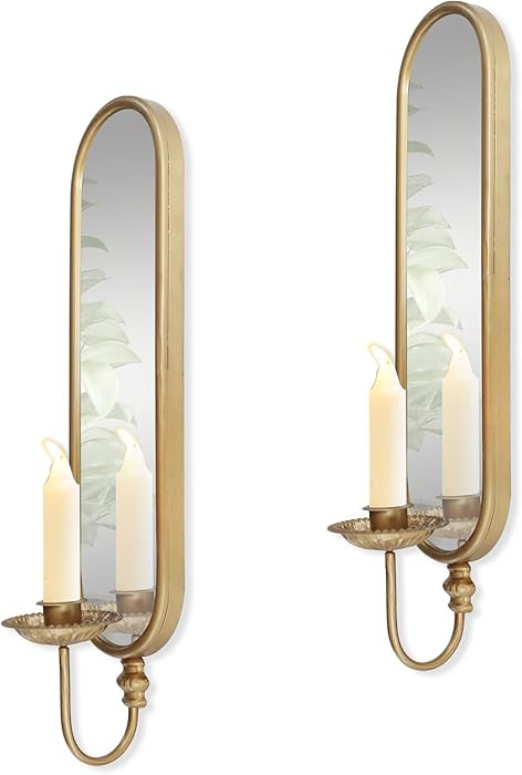 Set of 2 Vintage Gold Iron Candle Sconce and Mirror, Rustic Metal Wall Candle Holders for Pillar ... | Amazon (US)