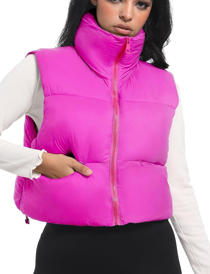 Buauty Cropped Puffer Vest Women 2024 Winter Puffy Vest with Pockets Lightweight Stand Collar Zip... | Amazon (US)