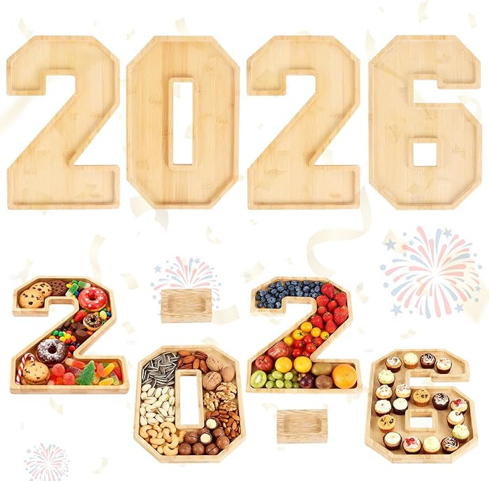 6 Packs 2026 Charcuterie Numbers Letter Board Bamboo Food Serving Trays Wooden Serving Platter fo... | Amazon (US)