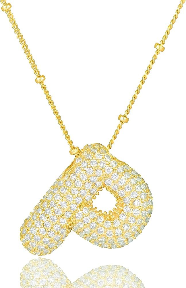 Bubble Letter Necklace Gold Balloon Initial Pendant Necklace Dainty Zirconia Alphabet Name Neckla... | Amazon (US)