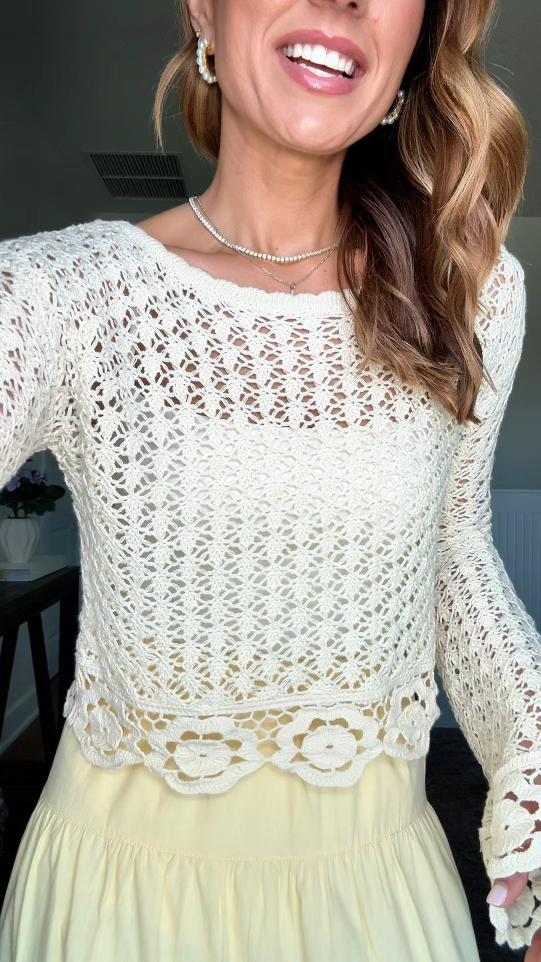 New Target arrivals. New spring arrivals. Spring outfits. Summer outfits. Resort wear. Lovebrhis cutie crochet sweater in XXS, color is ‘cream'! Butter yellow maxi skirt in XXS. 

#LTKFestival #LTKTravel #LTKootd