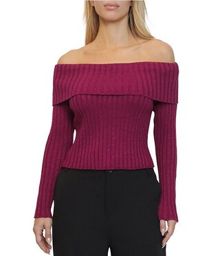 Stevie by Steve Madden Metallic Ribbed Off-The Shoulder Long Sleeve Sweater | Dillard's | Dillard's