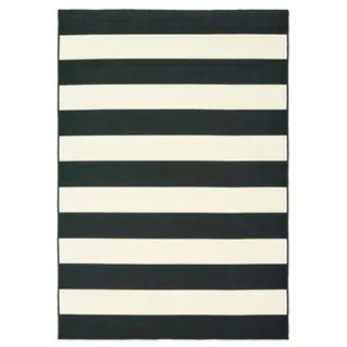 Porch & Den Pamlico Black and Ivory Stripe Indoor/Outdoor Area Rug - 8' x 10' | Bed Bath & Beyond