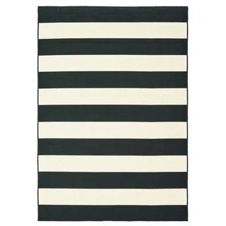 Porch & Den Pamlico Black and White Stripe Indoor/Outdoor Area Rug - 5'1" x 7'5" | Bed Bath & Beyond