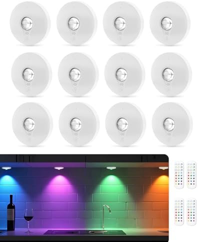 Rechargeable RGB Puck Lights with Remote Control, 1500mAh Battery Operated Push Lights, Dimmable ... | Amazon (US)