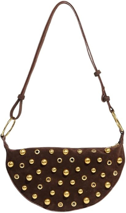 Studded Shoulder Purses for Women Gold Studs Punk Rock Y2k Suede Purse Handbags Trendy Purse 2025 | Amazon (US)