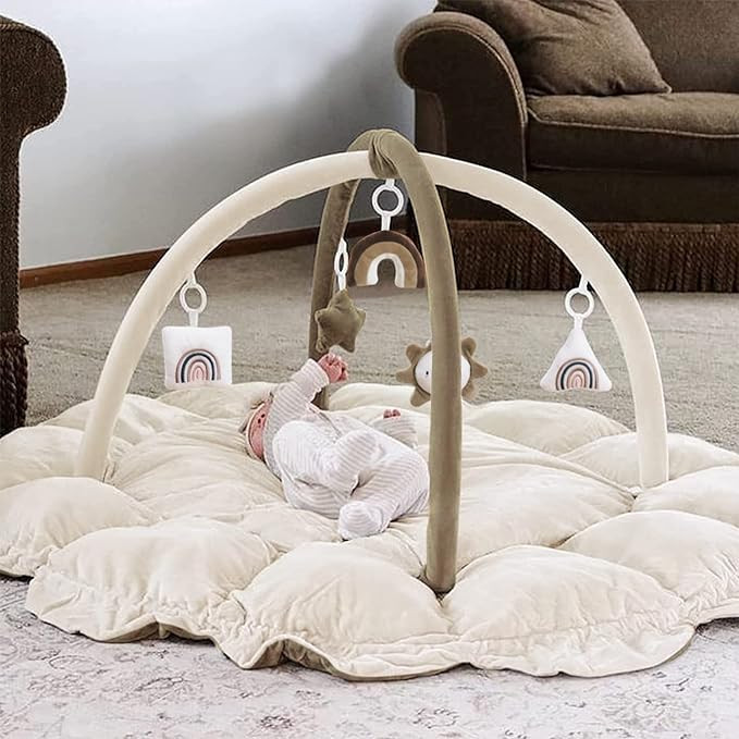 5-in-1 Thick & Plush Baby Play Gym, Baby Play Mats for Floor, Tummy Time Mat with 6 Toys, Cat Bed... | Amazon (US)