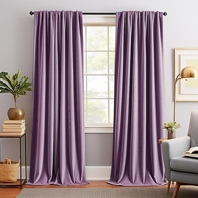 Lazzzy Blackout Velvet Curtains Purple Thermal Insulated Curtains for Bedroom Living Room Darkeni... | Amazon (US)