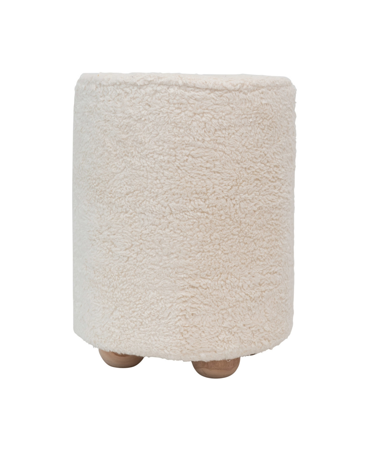 Creative Co-op 16" Cotton Sherpa with Pine Wood Upholstered Round Pouf - Cream | Macy's