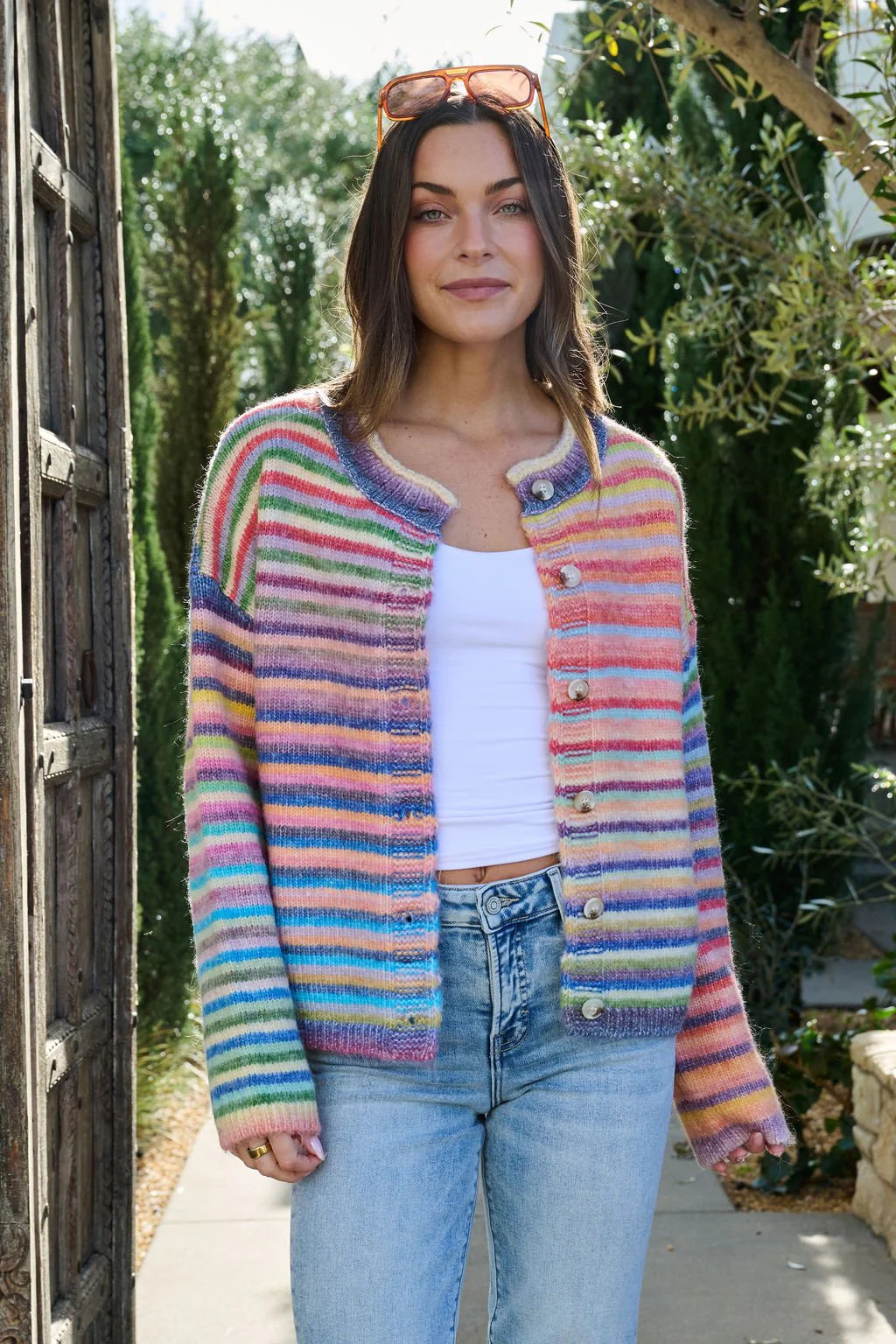 Multi Striped Button Down Sweater Cardigan | Magnolia Boutique