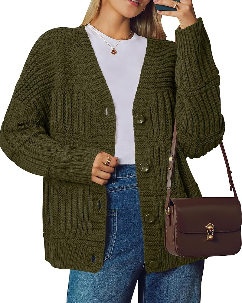 Arach&Cloz Women's Wool Blend Chunky Knit Winter Cardigan Sweaters Outfits | Amazon (US)