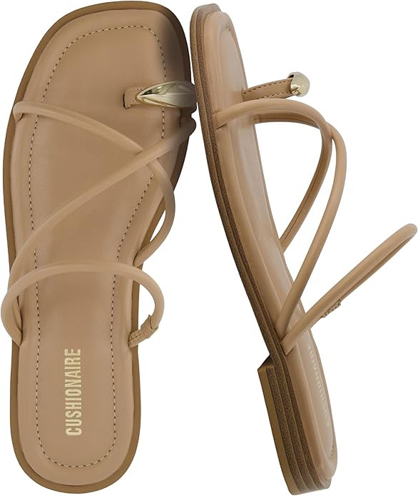 CUSHIONAIRE Venue Women’s Strappy Toe-Loop Slide Sandals with Gold-Tone Accent & Memory Foam Co... | Amazon (US)