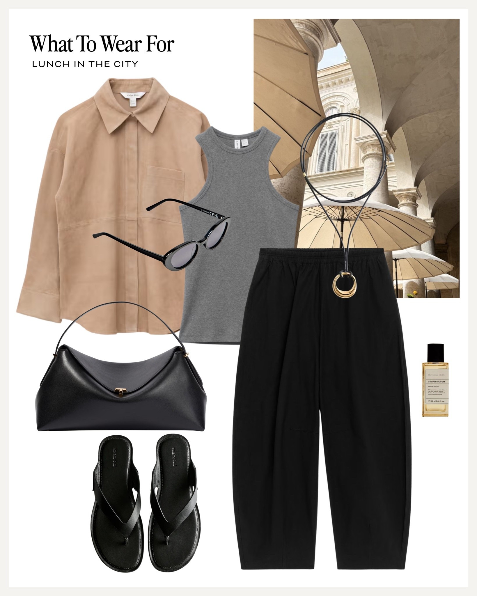 Lunch in the city 🍷 

Summer outfits, effortless style, black cotton trousers, sandals, toteme bag, suede jacket

#LTKsummer