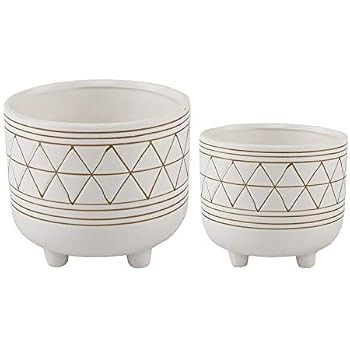Flora Bunda Mid Century Set of 2 Geometric Planter 6 Inch W & 5 Inch W Ceramic Planter Pot with L... | Amazon (US)