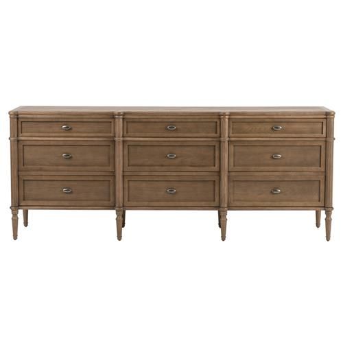 Tacorey Rustic Lodge Brown Solid Oak Wood 9 Drawer Dresser | Kathy Kuo Home
