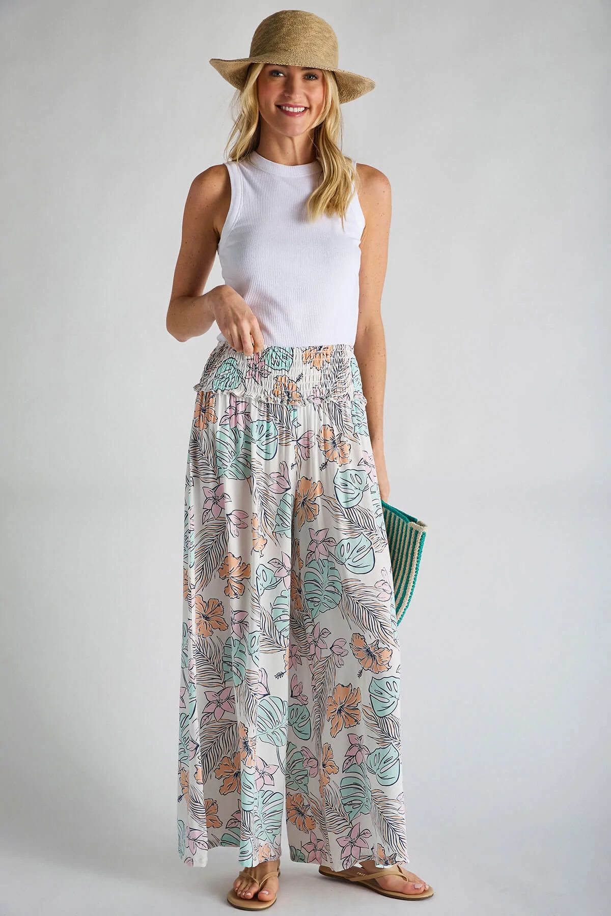 Ocean Drive Tropical Printed Wideleg Pants | Social Threads