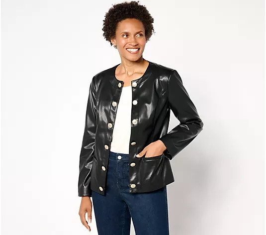GRAVER Susan Graver Faux Leather Long Sleeve Jacket | QVC