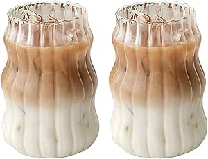 2 Pcs Ribbed Glassware Drinking Glasses, Ripple Glass Cups 18 oz Gourd Shape Iced Coffee Cups, Wa... | Amazon (US)