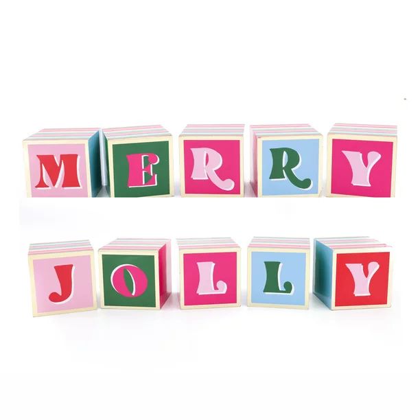 Packed Party 'Jolly & Merry' Christmas Tabletop Blocks, Holiday Decoration, Multi-Color, 5 Pieces... | Walmart (US)