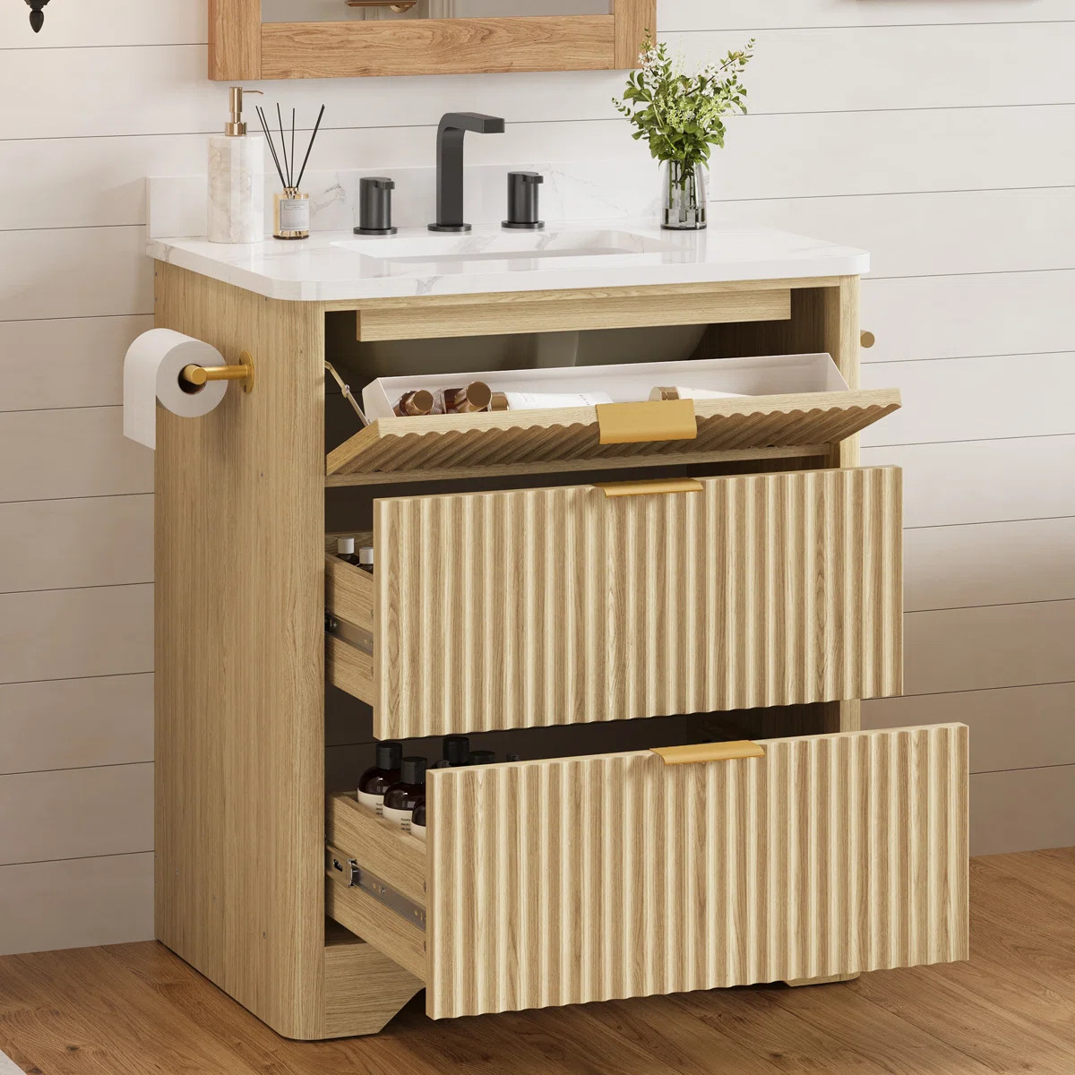 Bathroom Vanity With Ceramic Sink, Freestanding Bathroom Sink Cabinet With 2 Drawers & 1 Flip-dow... | Wayfair North America