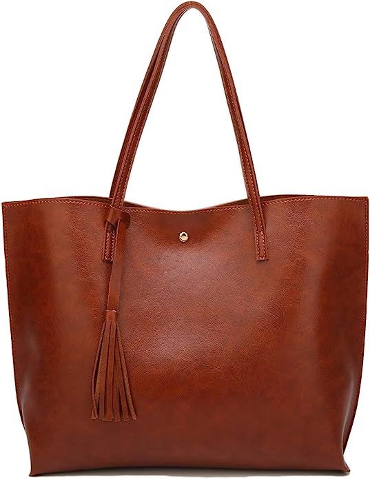 Women's Soft Faux Leather Tote Shoulder Bag from Dreubea, Big Capacity Tassel Handbag            ... | Amazon (US)