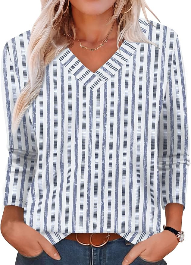 XIEERDUO Long Sleeve Shirts for Women V Neck Fall Tops Basic Tunic Tops Loose Fit Dressy 2025 | Amazon (US)