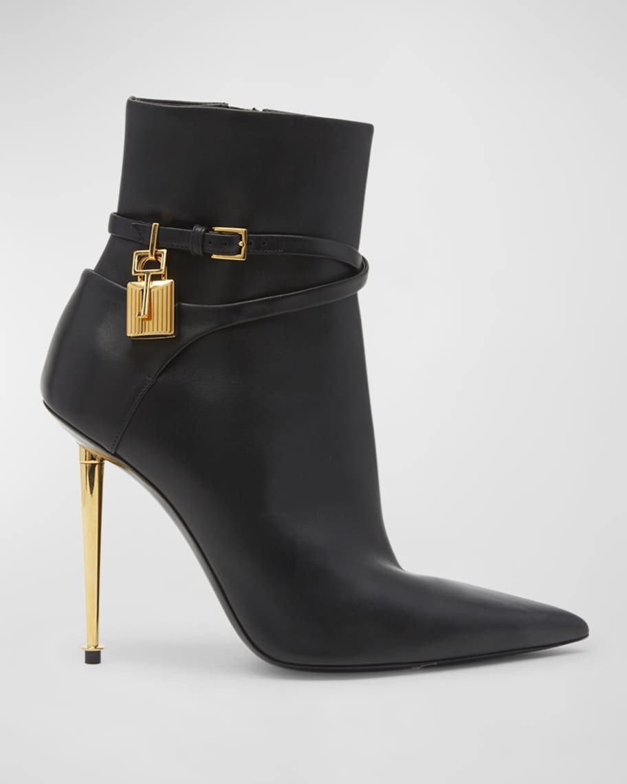 Lock 105mm Leather Ankle Booties | Neiman Marcus