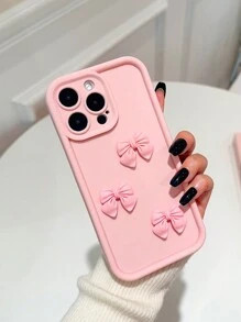 High Bamboo Pink Bow Decorated Anti-Fall Phone Case Compatible With IPhone15PRO | SHEIN
