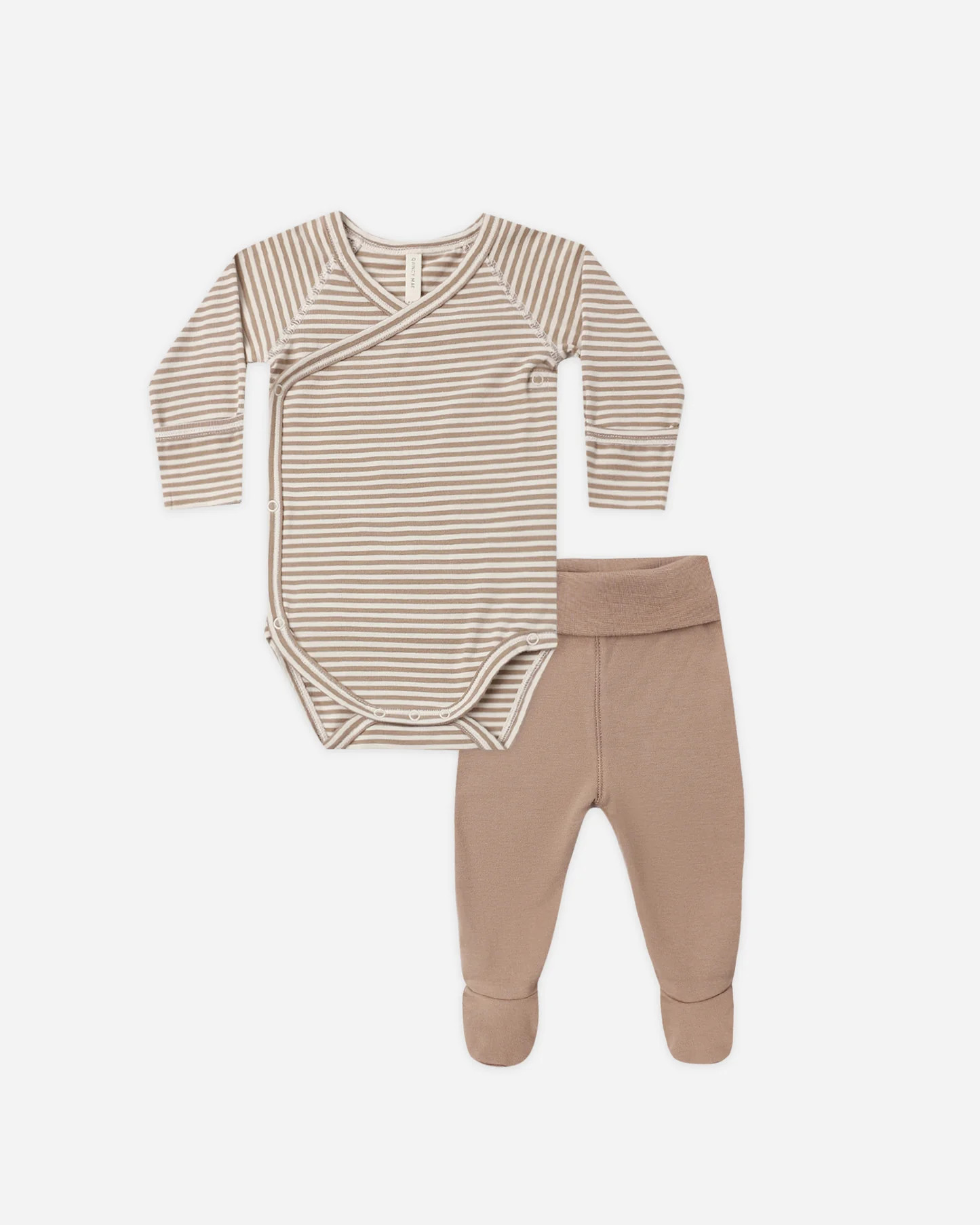 Side Snap Bodysuit + Pant Set Almond Stripe | Rylee + Cru