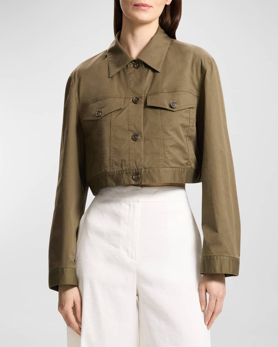 Theory Cropped Stretch Cotton Trucker Jacket | Neiman Marcus