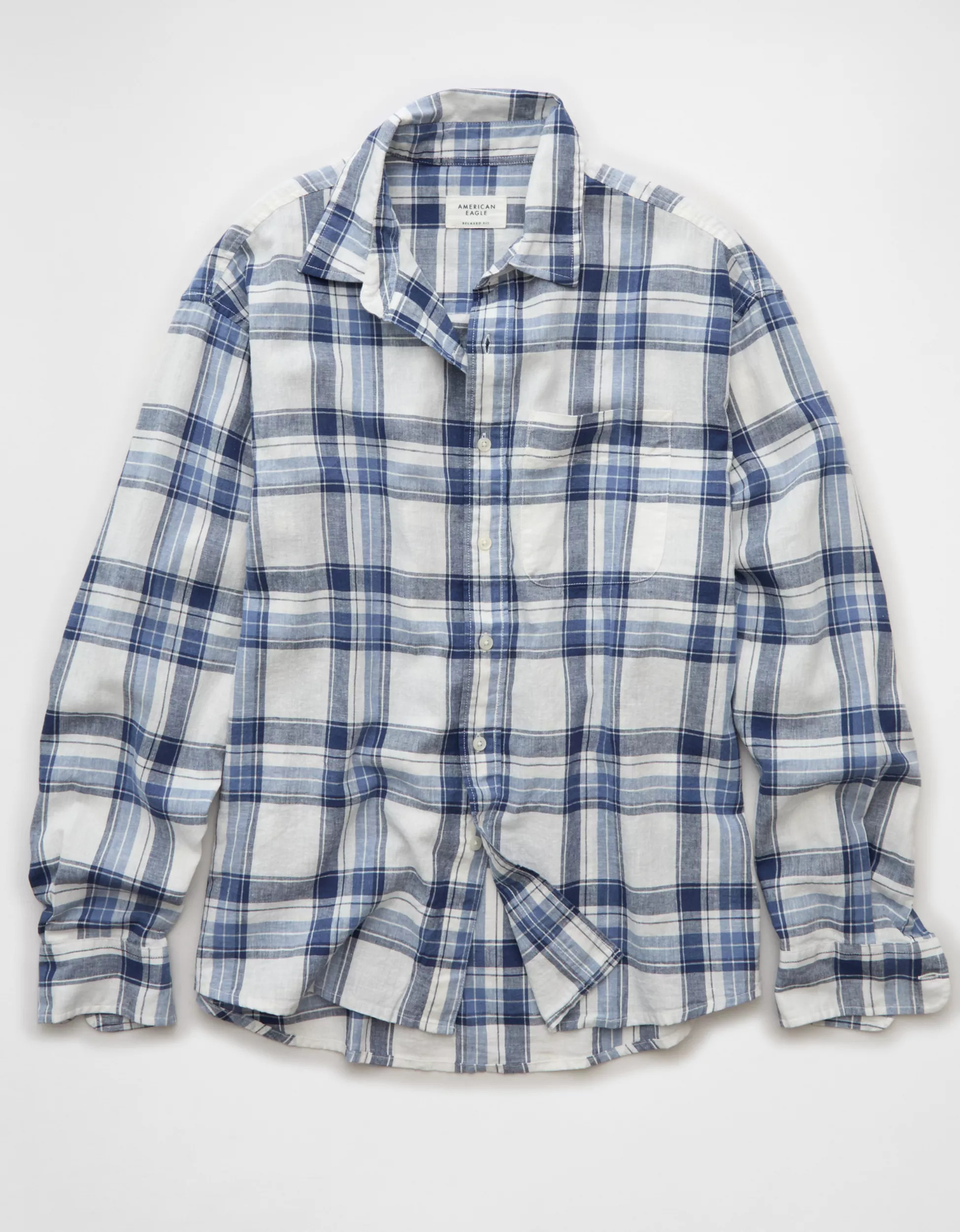AE Relaxed Fit Linen-Blend Button-Up Shirt | American Eagle Outfitters (US & CA)