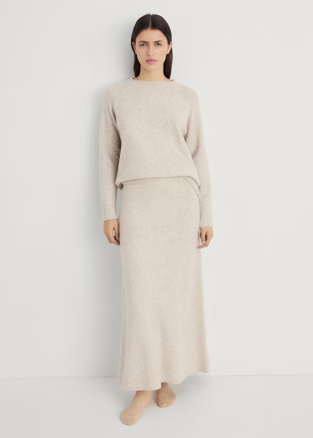 Round-neck knitted sweater beige - Woman - S - MANGO | Mango (US/MX/AU)