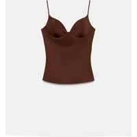 Zara - Polyamide Blend Top - Brown - M - Woman | Zara UK