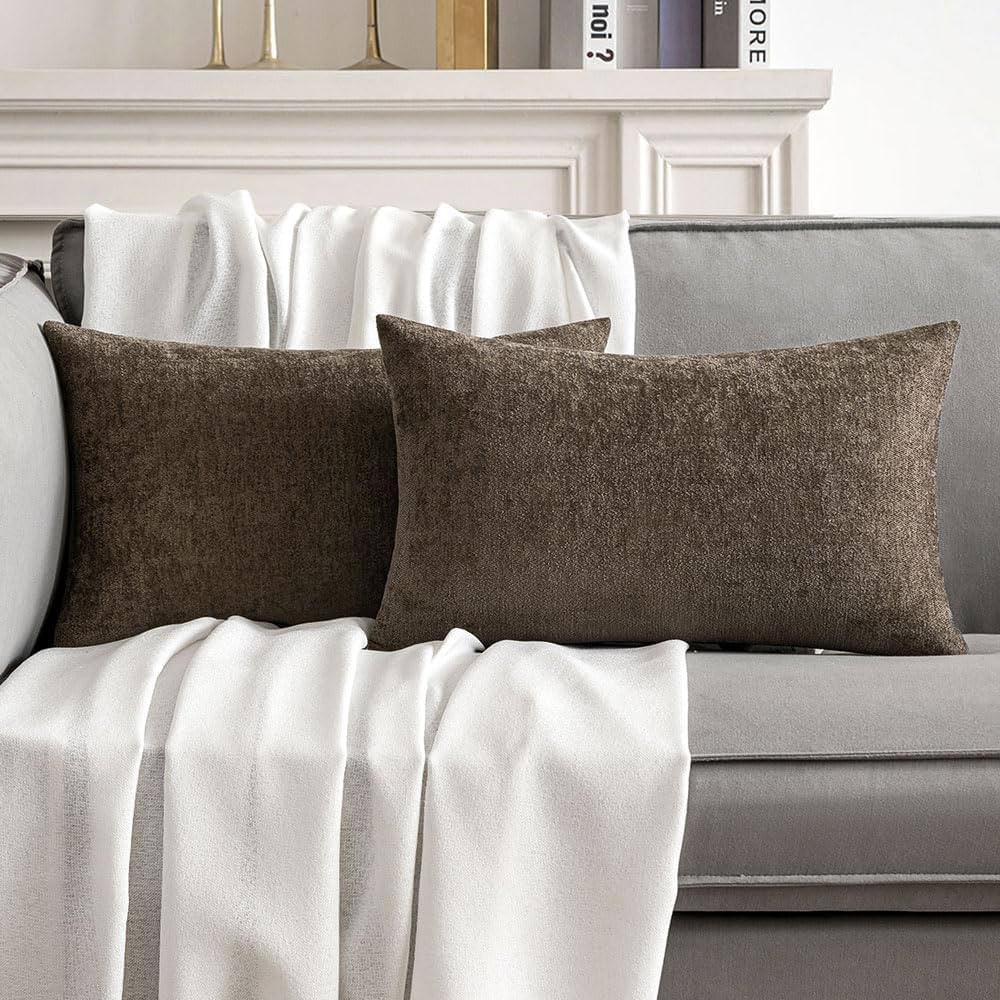 MIULEE Pack of 2 Brown Decorative Pillow Covers 12x20 Inch Soft Chenille Couch Throw Pillows Farm... | Amazon (US)