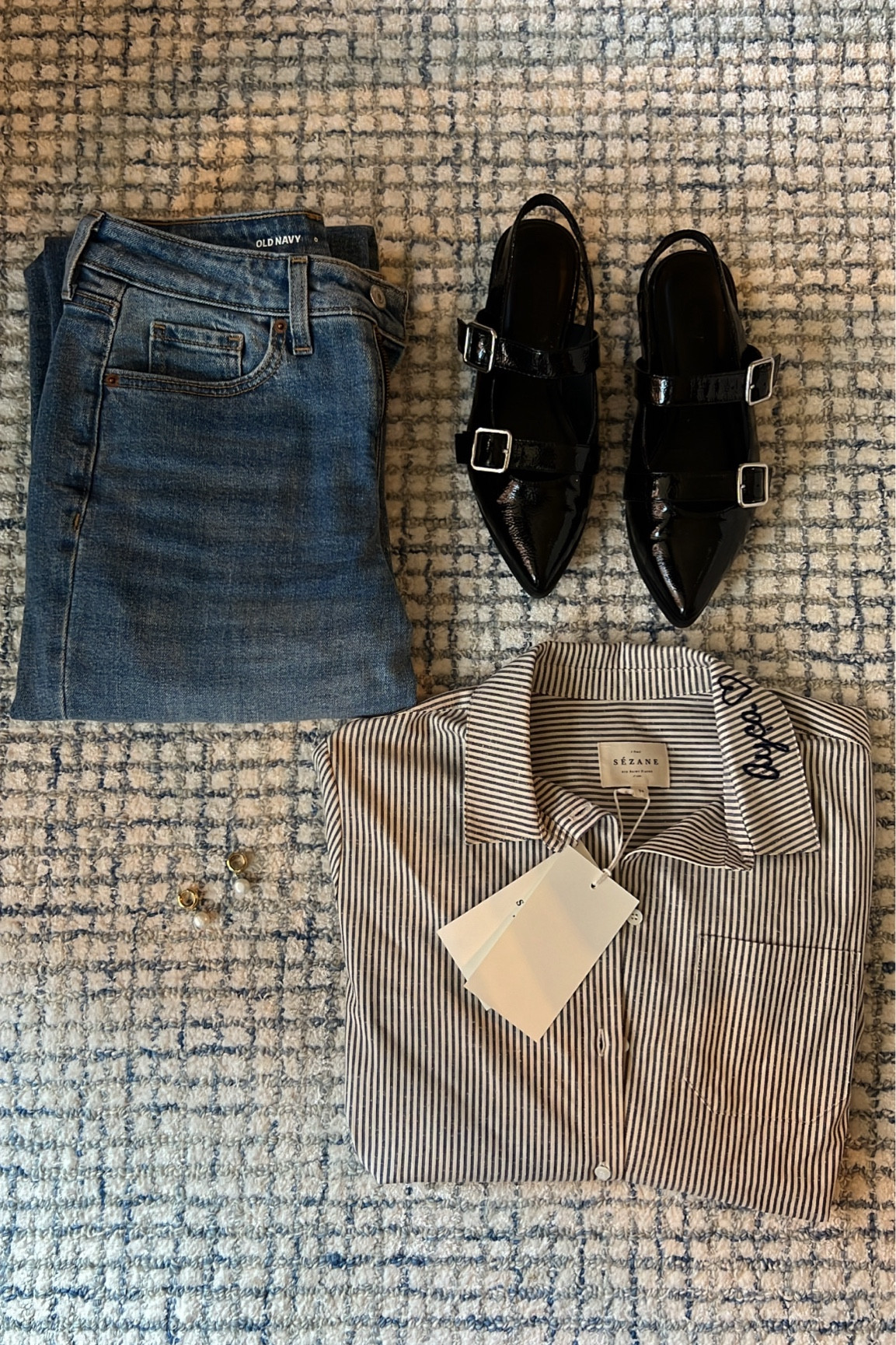 Classic pairing: jeans and a bottom down. This blue and white linen one is from Sezane and is perfect for summer! 

#LTKshoecrush #LTKSeasonal #LTKfindsunder100