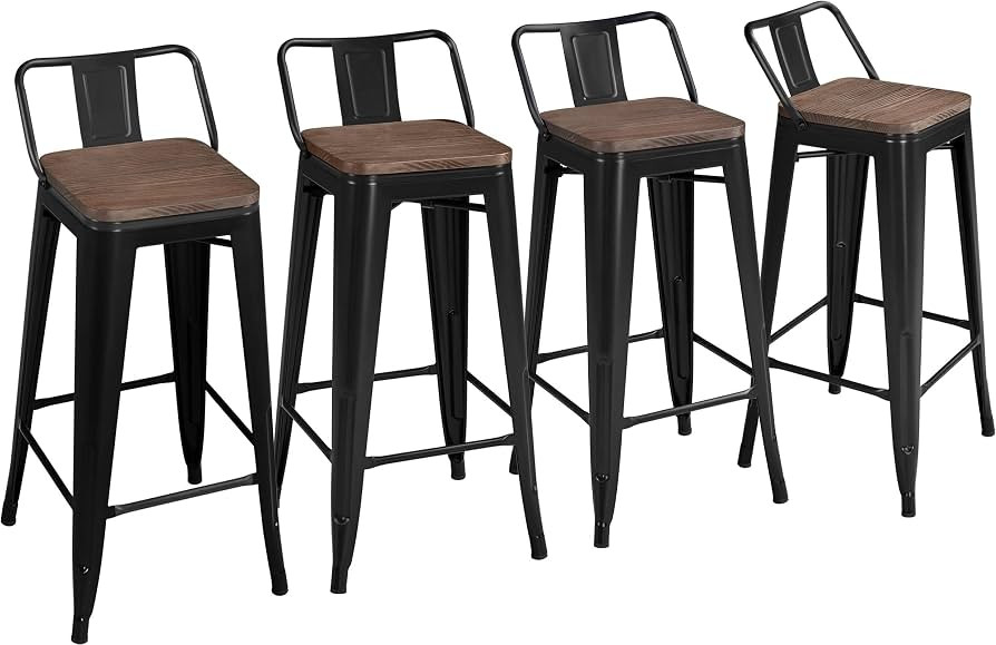 Yaheetech 30" Metal Barstools Set of 4 Bar Height Bar Stools with Wooden Top Low Back Industrial ... | Amazon (US)