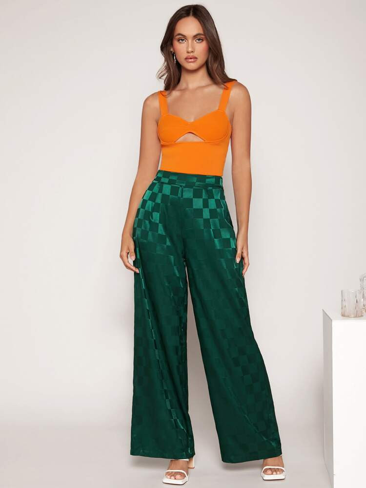 SHEIN Checkered Jacquard Wide Leg Pants | SHEIN