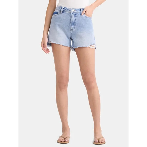 Hero image 0 of Time and Tru Women's Destructed Hem High Rise Denim Shorts, 4" Inseam, Sizes 0-20... | Walmart (US)
