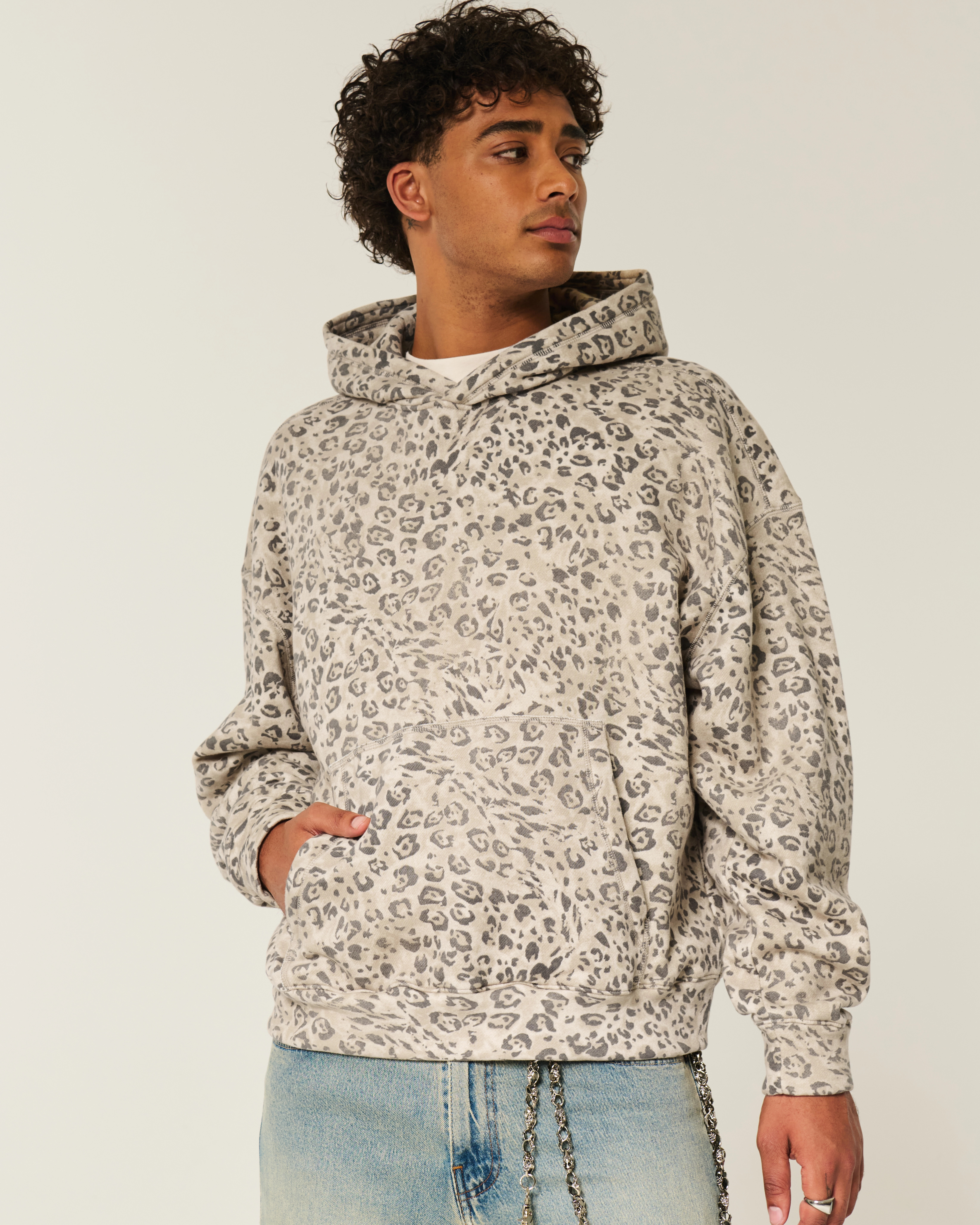 Leopard Print Baggy Cinch Hoodie | Hollister (US)