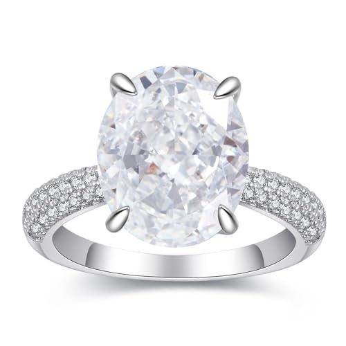 BAGUTTA PAVONE 10CT CZ Oval Cut Engagement Rings for Women,Women's 925 Sterling Silver High Carbon Solitaire Wedding Bands Engagement Promise Rings with 18K White Gold Plated Size 6 | Amazon (US)