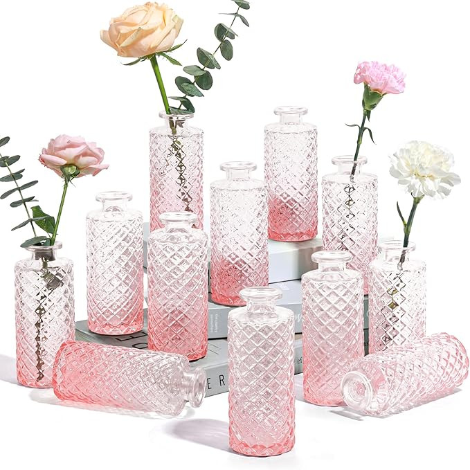 ComSaf Glass Bud Vases Set of 12, Small Diamond Bud Vases in Bulk, Mini Flowers Vases for Centerp... | Amazon (US)