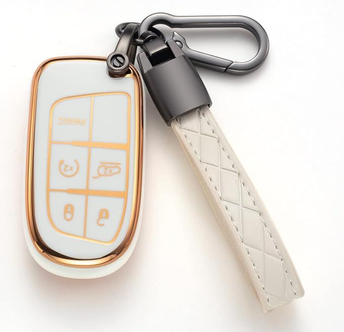 Amazon.com: Saimui for Jeep Key Fob Cover with Leather Keychain Soft TPU Protection Key Case Comp... | Amazon (US)