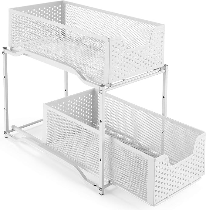 Simple Trending Stackable 2-Tier Under Sink Cabinet Organizer with Sliding Storage Drawer, White | Amazon (US)