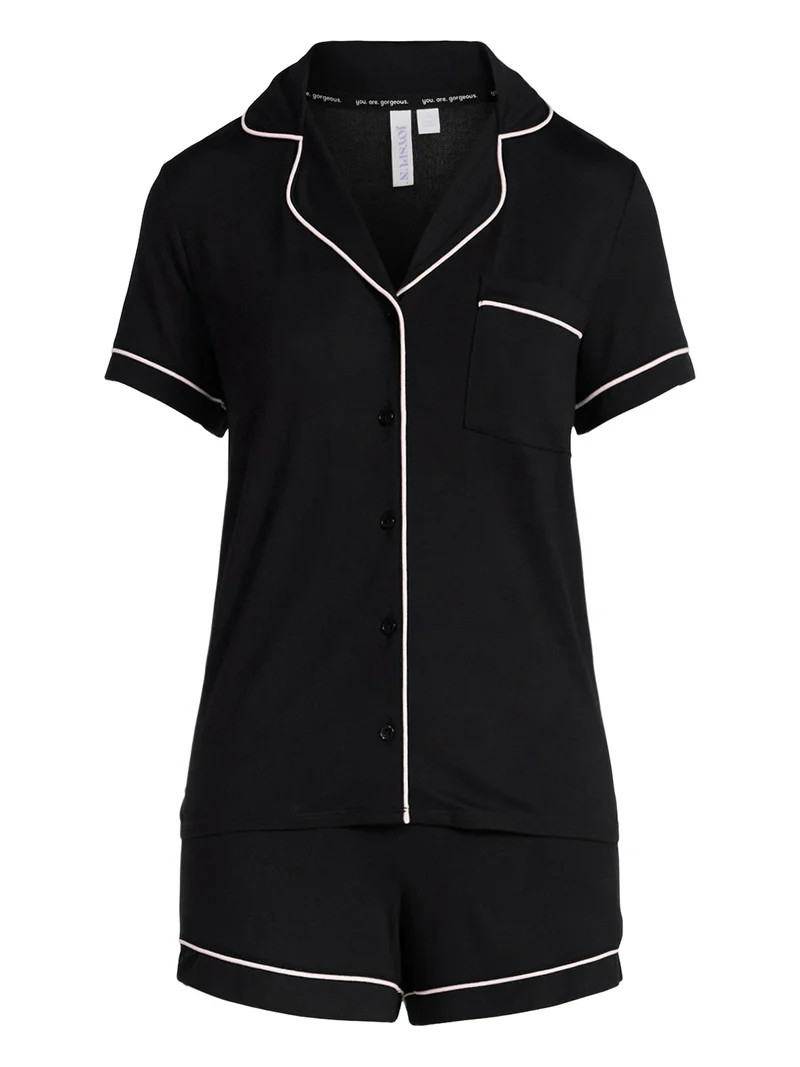 Joyspun Women's Dreamy Soft Collection Notch Collar Top and Shorts Pajama Set, 2-Piece, Sizes XS-... | Walmart (US)