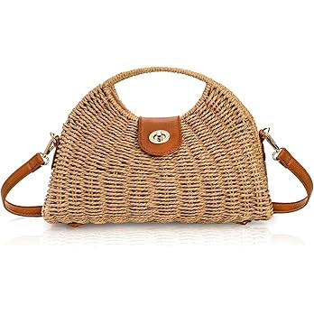 Straw Crossbody Bag for Women, Handwoven Rattan Beach Straw Purse with Handle, Detachable Strap, ... | Amazon (US)