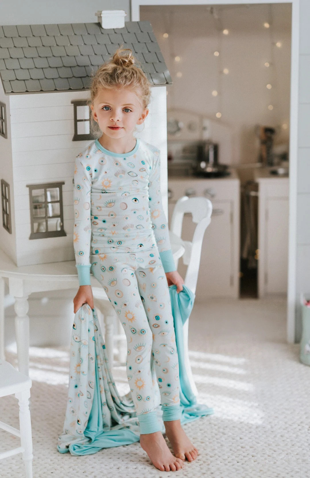 Girls Blue Evil Eye Bamboo Two-piece Pajama Set, Slumber Party Pajamas, Cottagecore Kids Pajamas,... | Etsy (US)